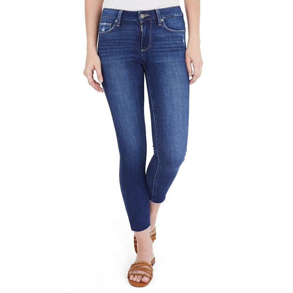 Paige Kylie Crop Dark Wash Raw Hem Skinny Jeans 28